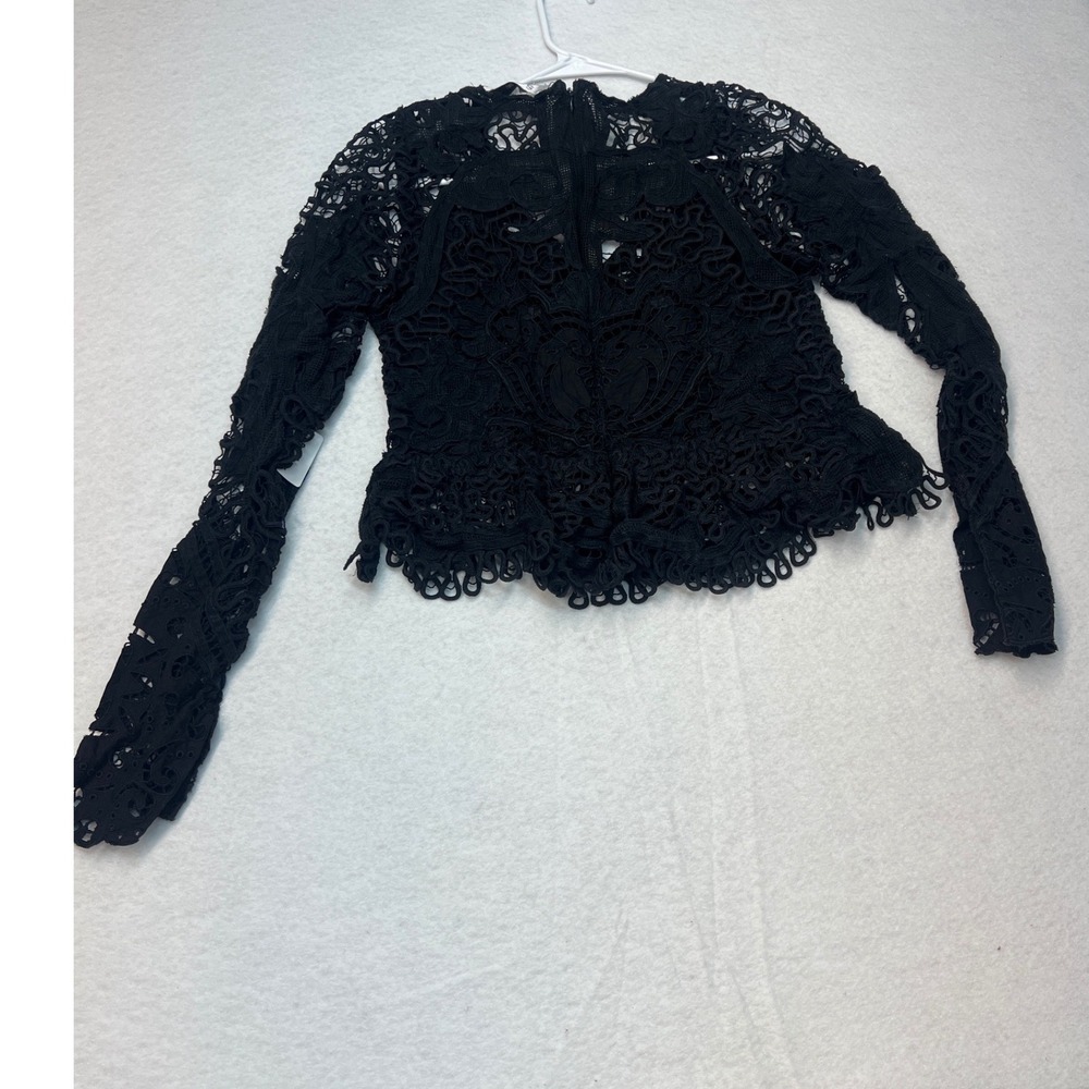 Sea New York Black Guipure Lace Long Sleeve Peplum Top Size 10 - Picture 6 of 7